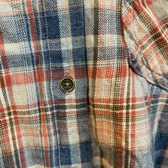 Cloth & Stone Aberdeen Indigo Plaid Check Raw Hem Frayed Top Small - Picture 5 of 7